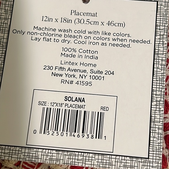 NWT Lintex Solana 100% Cotton Placemats 12X18 Pair (2) - Picture 10 of 14